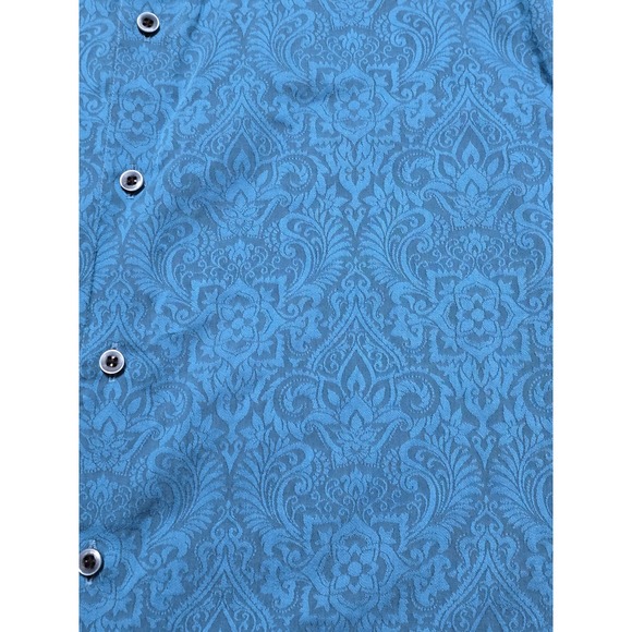 Robert Graham Mens XL Shirt S/S Blue Demask Geometric Paisley Floral Flip‎ Cuff - Picture 8 of 14
